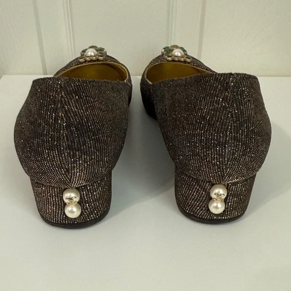 Chanel Pumps CC Logo Pearl and Gripoix Embellished Flats 39.5 Gold - Picture 5 of 14